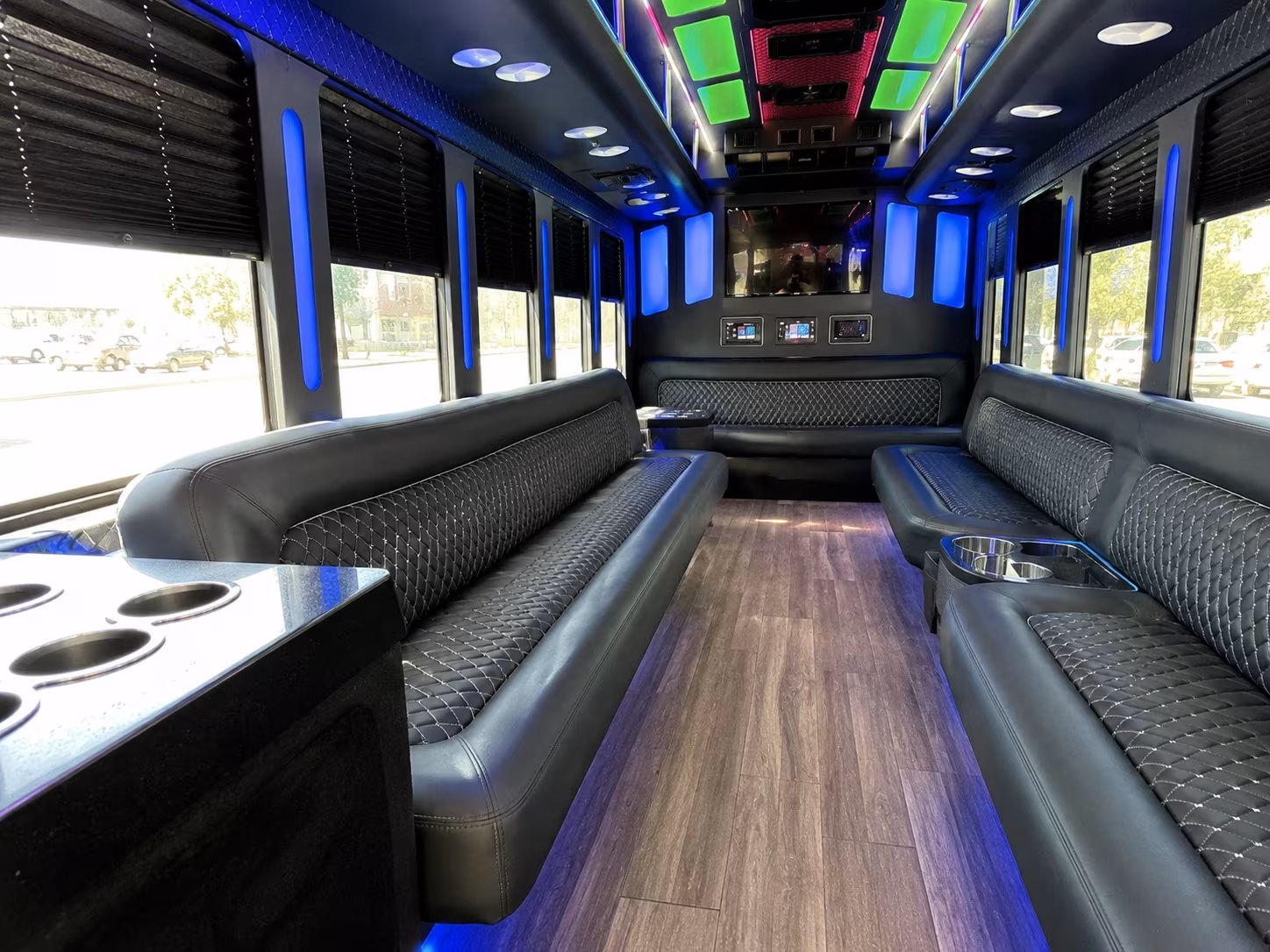 lawton 15 passenger party bus inside