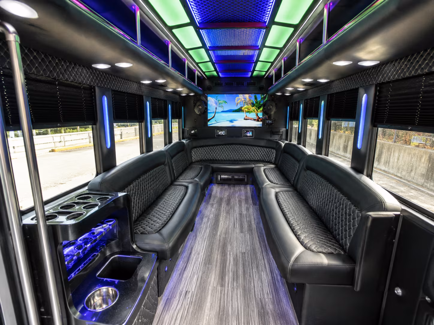 lawton 18 passenger party bus inside